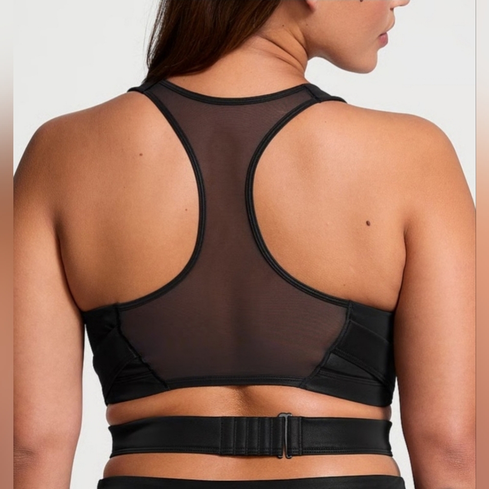 NWOT Victoria's Secret Black Wrap Suede Sports Bra with V-Neck Size Large - Picture 2 of 6